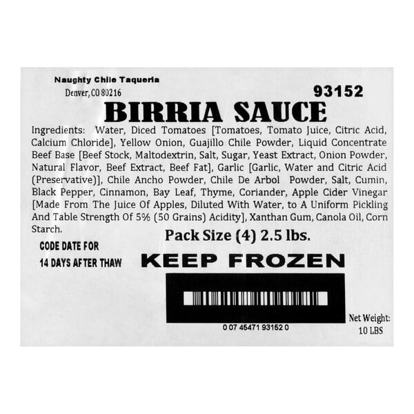 Naughty Chile Taqueria Hatch Birria Red Chile Sauce 2.5 lb. - 4/Case