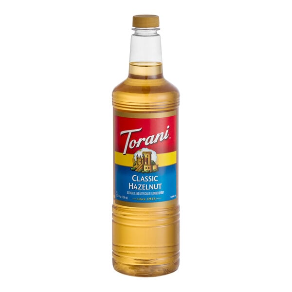 Torani Classic Hazelnut Flavoring Syrup Plastic Bottle 1 Liter - 6/Case