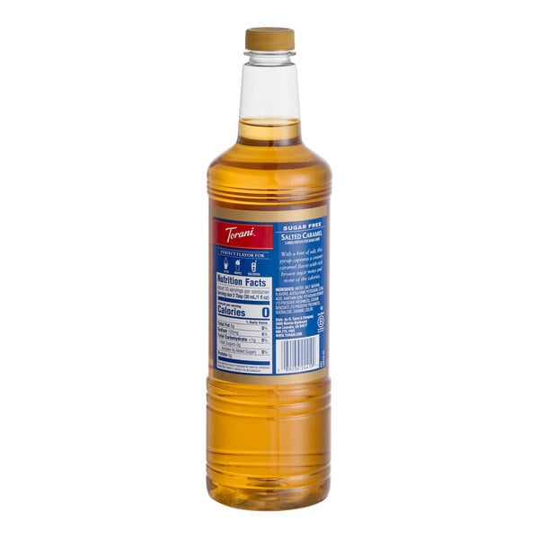 Torani Sugar-Free Salted Caramel Flavoring Syrup Plastic Bottle 1 Liter - 6/Case