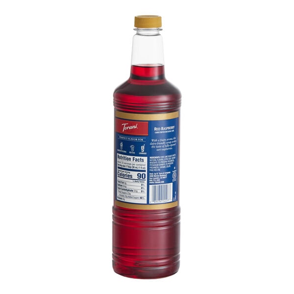 Torani Red Raspberry Flavoring / Fruit Syrup Plastic Bottle 1 Liter - 6/Case