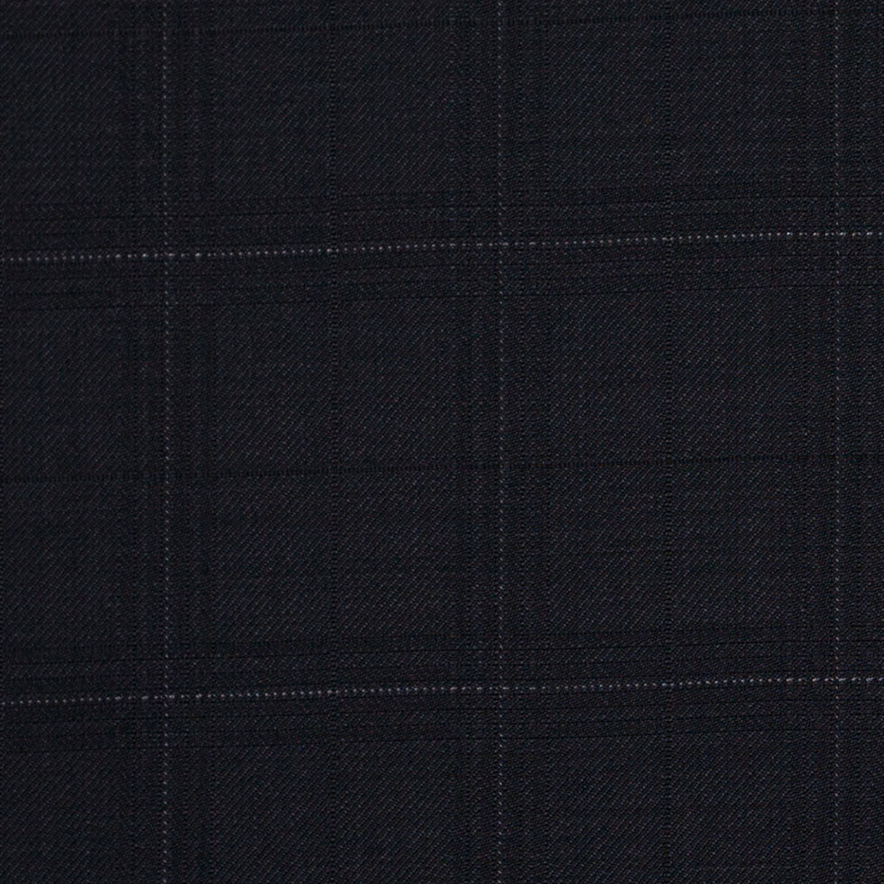 Black Windowpane Wool Suiting