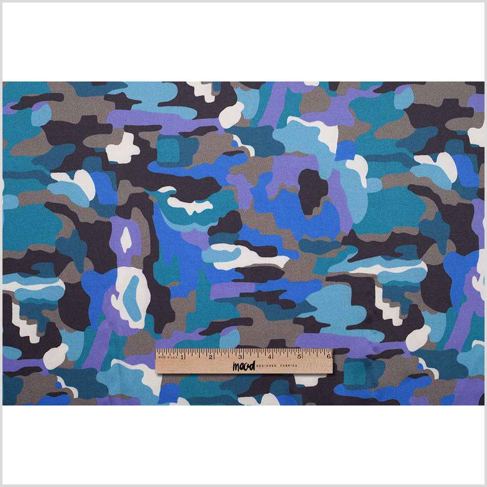 NYC Designer Teal Camo Poly Charmeuse
