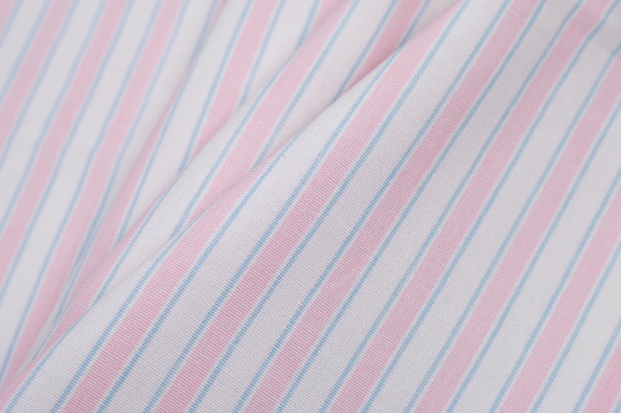Baby Pink, Blue and White Striped Handwoven Cotton