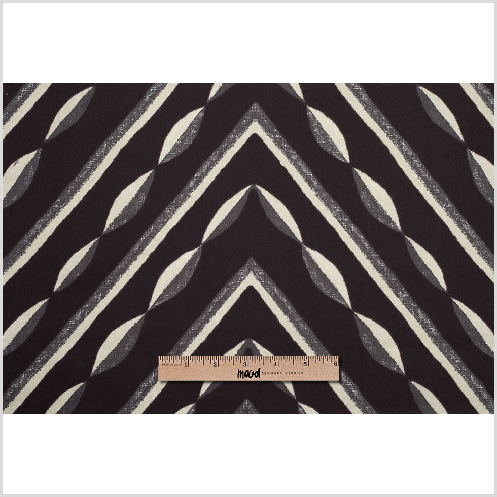 Famous NY Designer Black, Pale Gold and Gray Print Cotton Sateen
