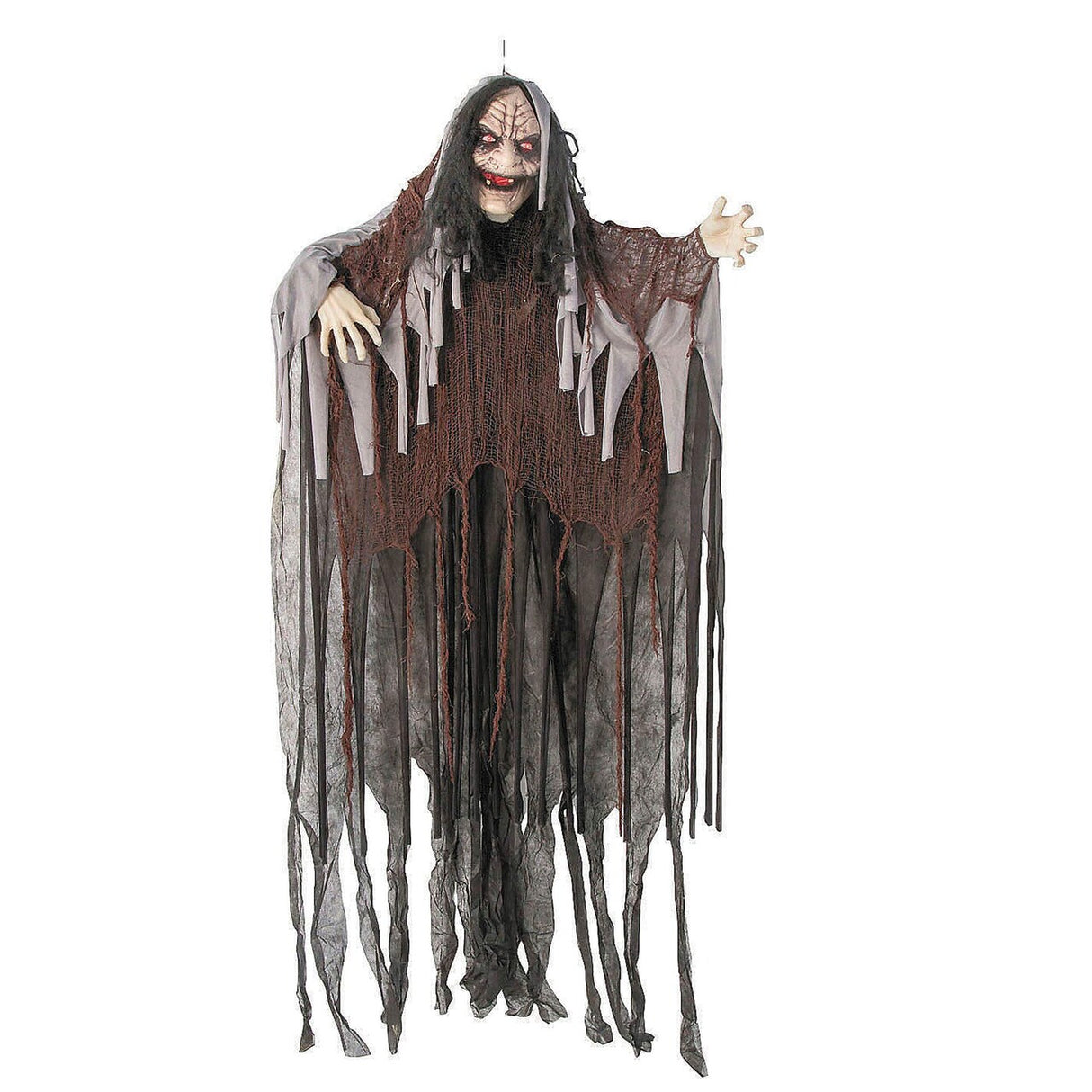 6 Ft Talking Hanging Witch Black Cloak Light Up Eyes Halloween Decoration