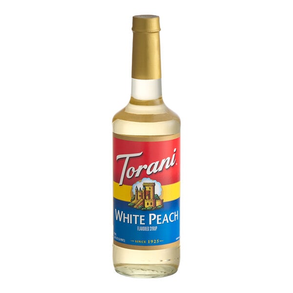 Torani White Peach Flavoring / Fruit Syrup Glass Bottle 750 mL - 12/Case
