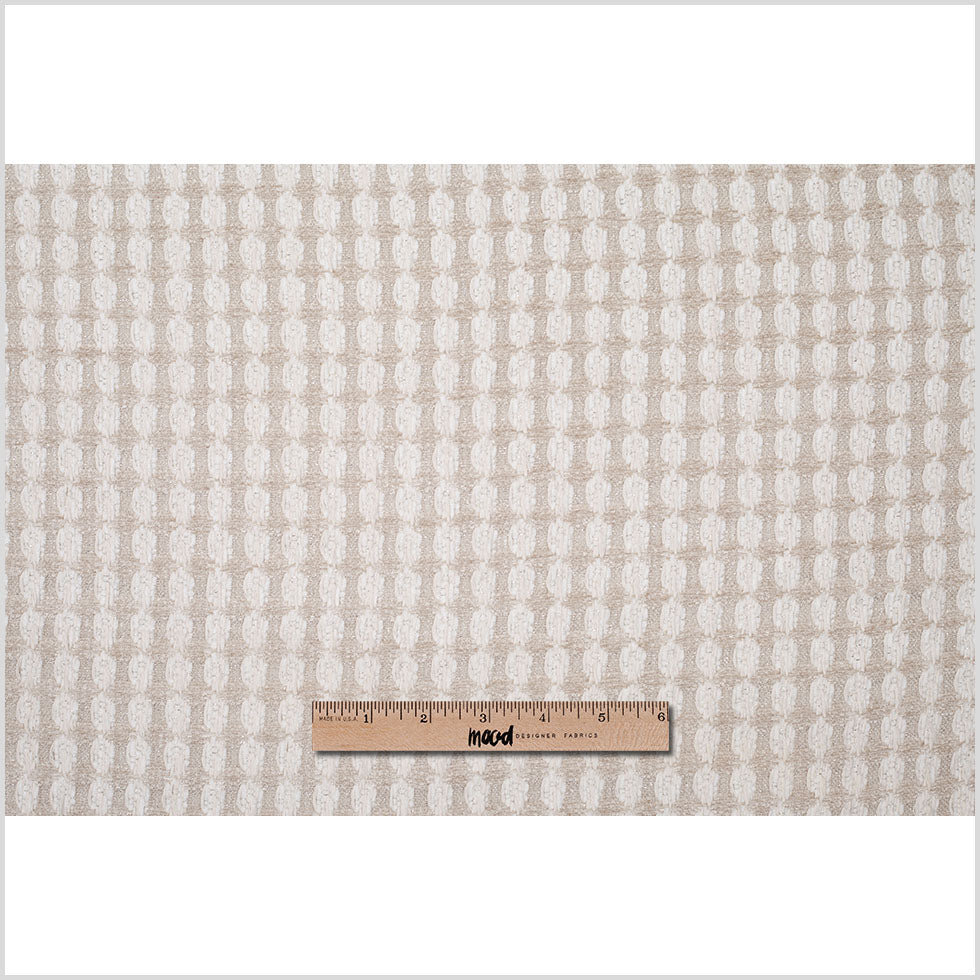 Bright White and Birch Checkered Cotton-Acrylic Boucle