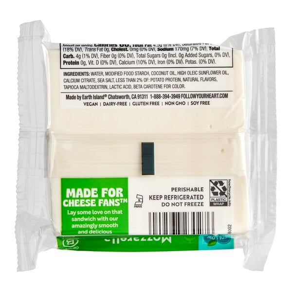 Follow Your Heart Dairy-Free Vegan Sliced Mozzarella Cheese 7 oz. - 11/Case
