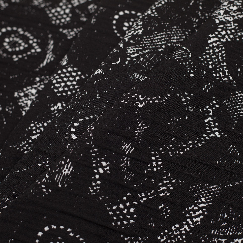 Black and White Abstract Wrinkled Polyester Woven