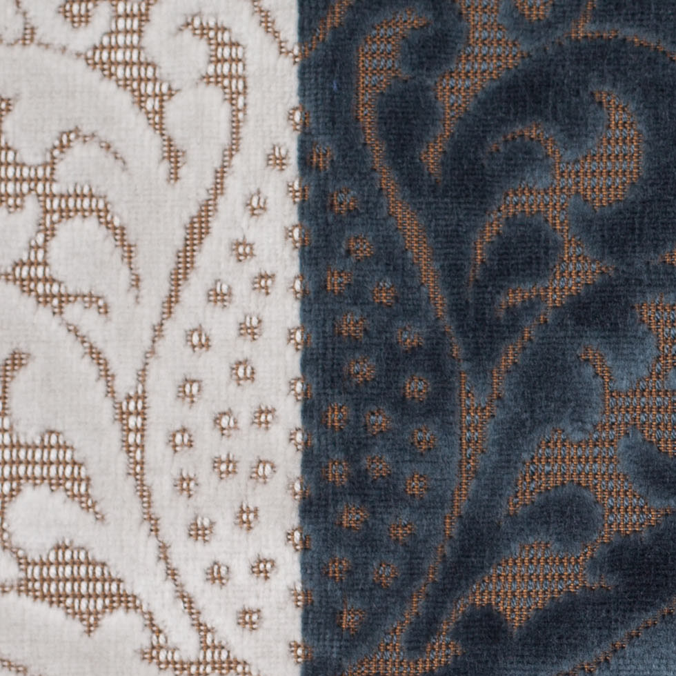 Blue/Brown Stiped Damask Cut-Out Velvet