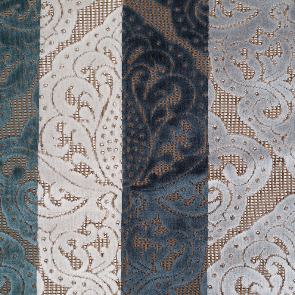 Blue/Brown Stiped Damask Cut-Out Velvet