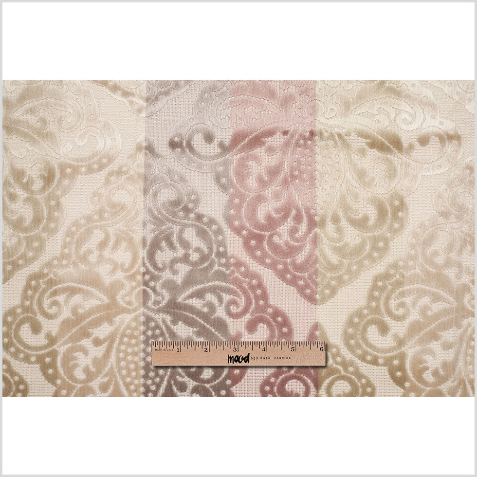 Gray/Pink Stiped Damask Cut-Out Velvet
