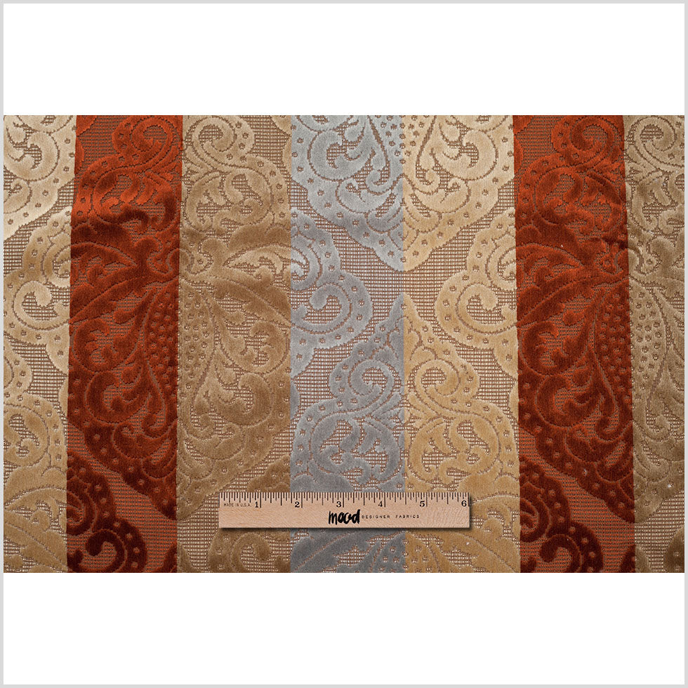 Rust Stiped Damask Cut-Out Velvet