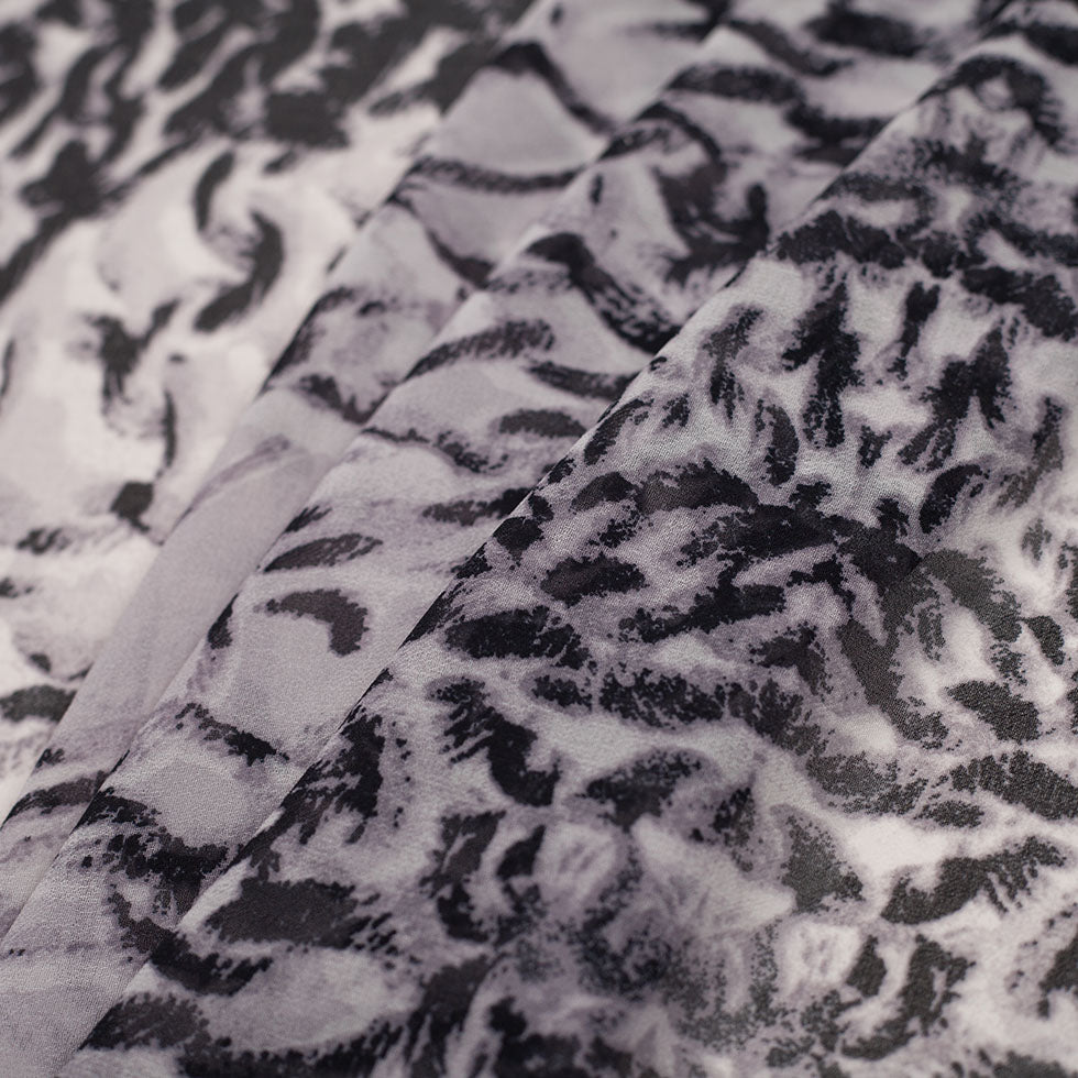 Black/Silver Animalistic Polyester Chiffon Panel