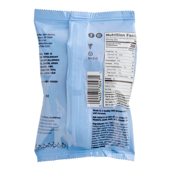 Abe's One Big Muffin Individually Wrapped Vegan Blueberry Muffin 3.2 oz. - 22/Case