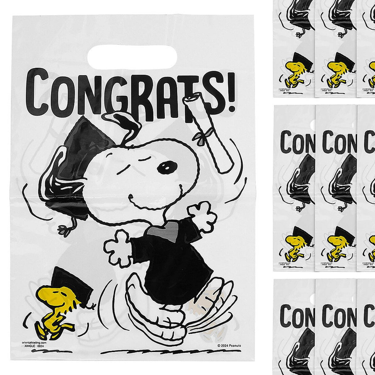 9 1/4" Peanuts® Snoopy Graduate Plastic Goody Bags - 12 Pc.