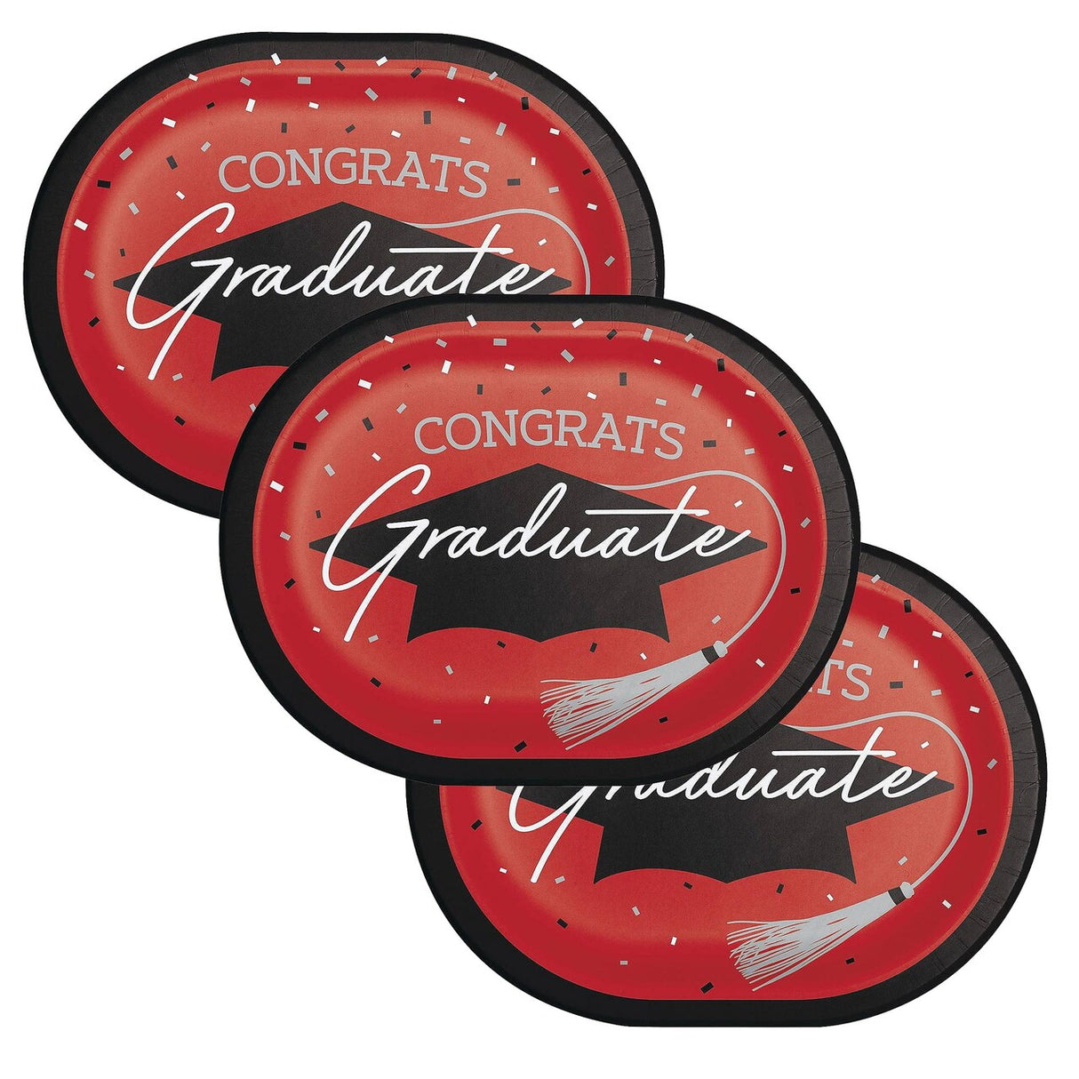 Creative Converting School Spirit Red Graduation Oval Paper Platters – 24ct