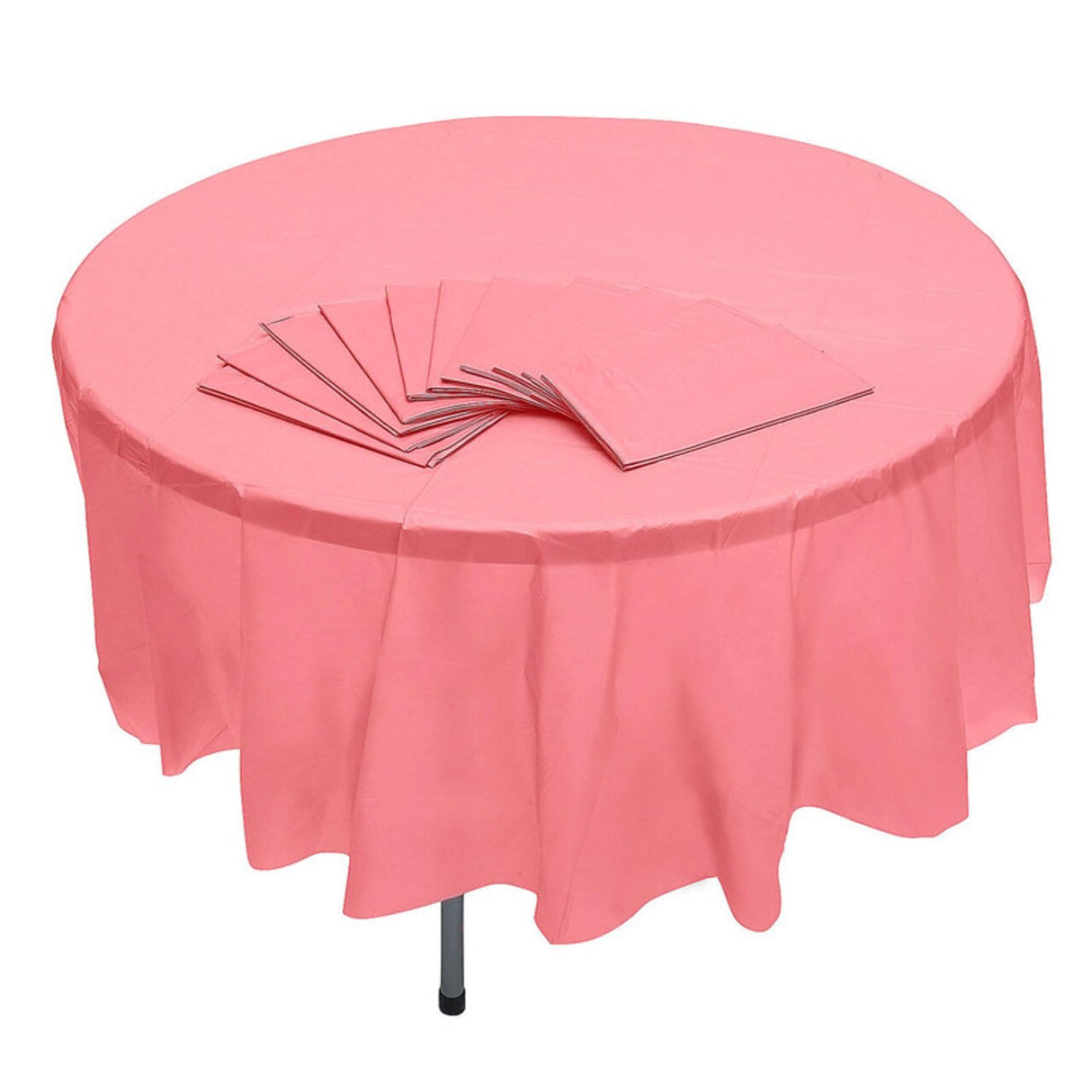 82" Bulk Pack of 12 Light Pink Banquet-Style Round Disposable Plastic Tablecloths