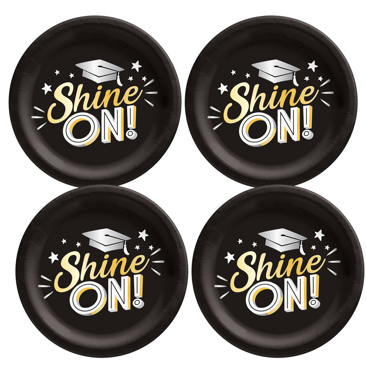6 3/4" Black Grad Party Shine On Disposable Round Paper Dessert Plates - 8 Ct.