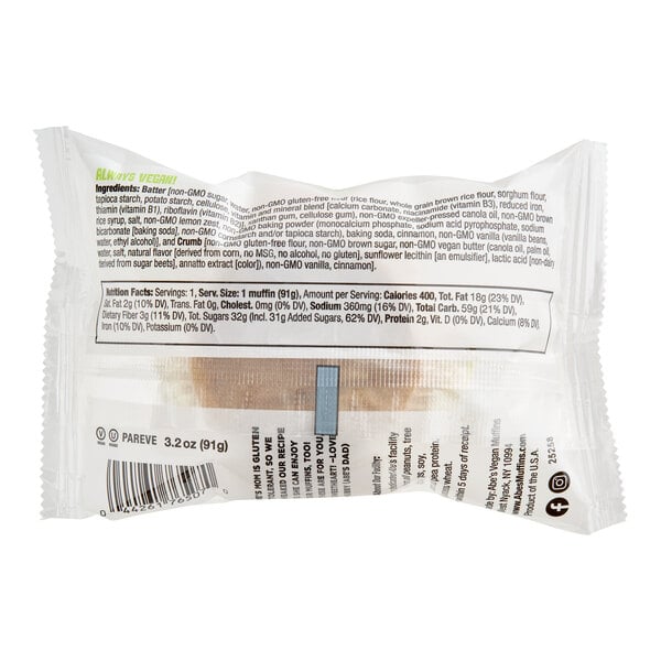 Abe's One Big Muffin Individually Wrapped Vegan Gluten-Free Coffee Cake Muffin 3.2 oz. - 22/Case