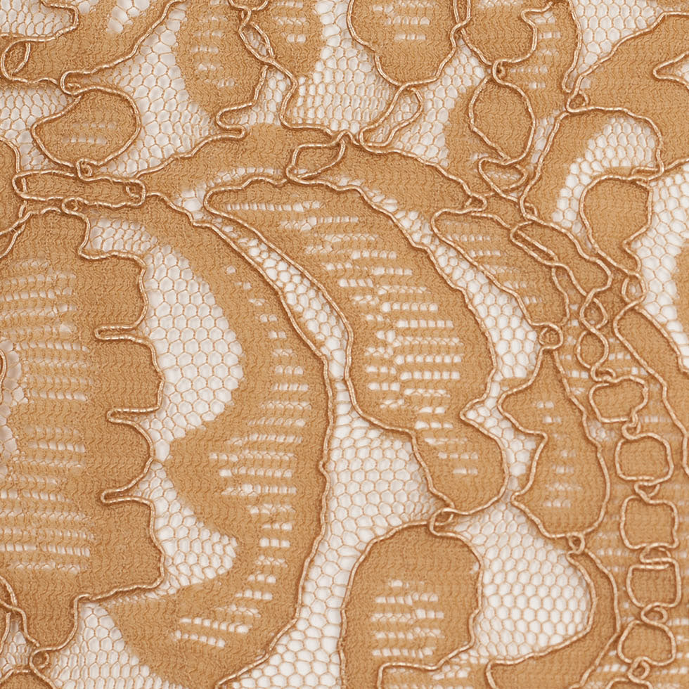 Re-Embroidered Lace with Scalloped Edge - Camel Floral
