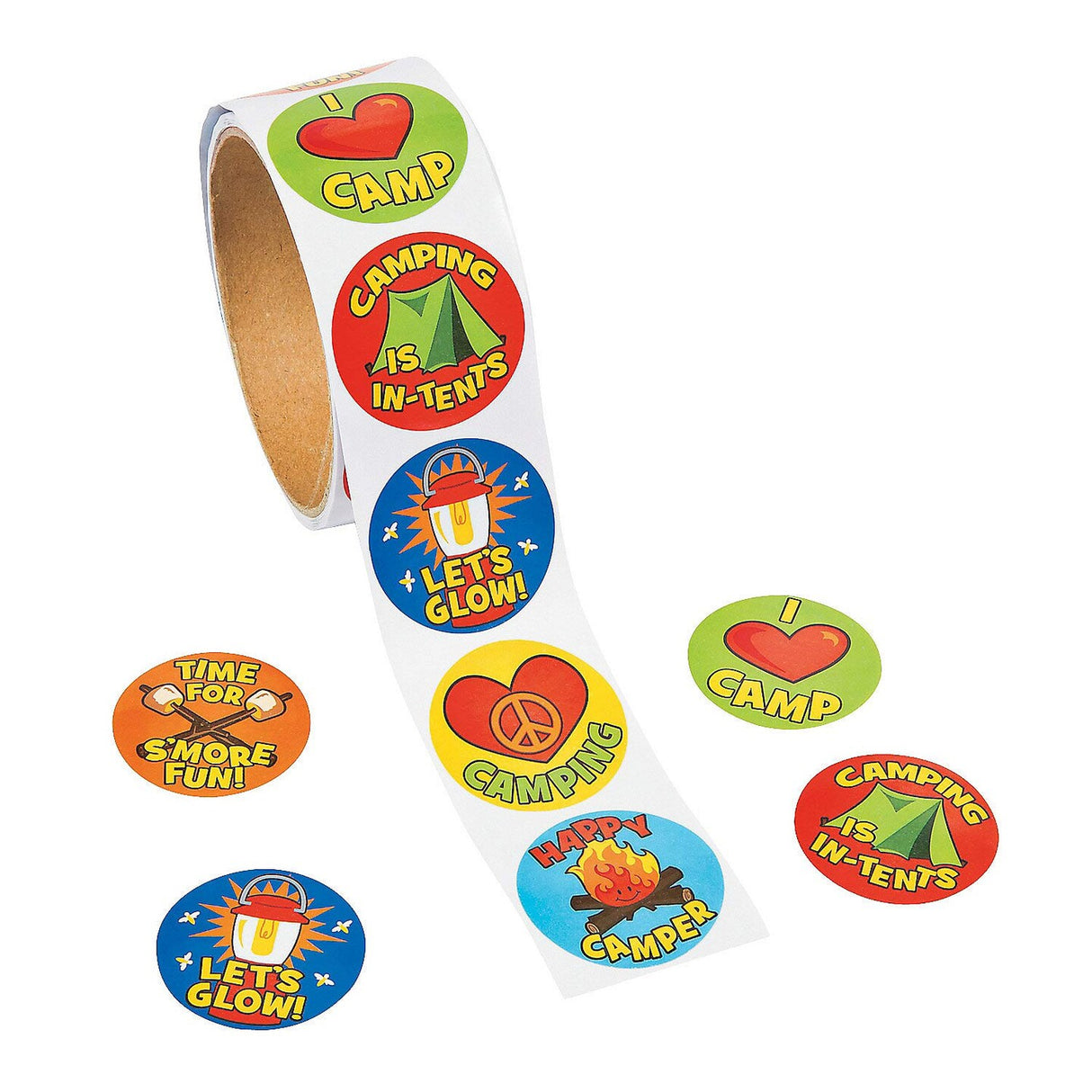 1 1/2" I Love Camping Sticker Roll 100 Pieces