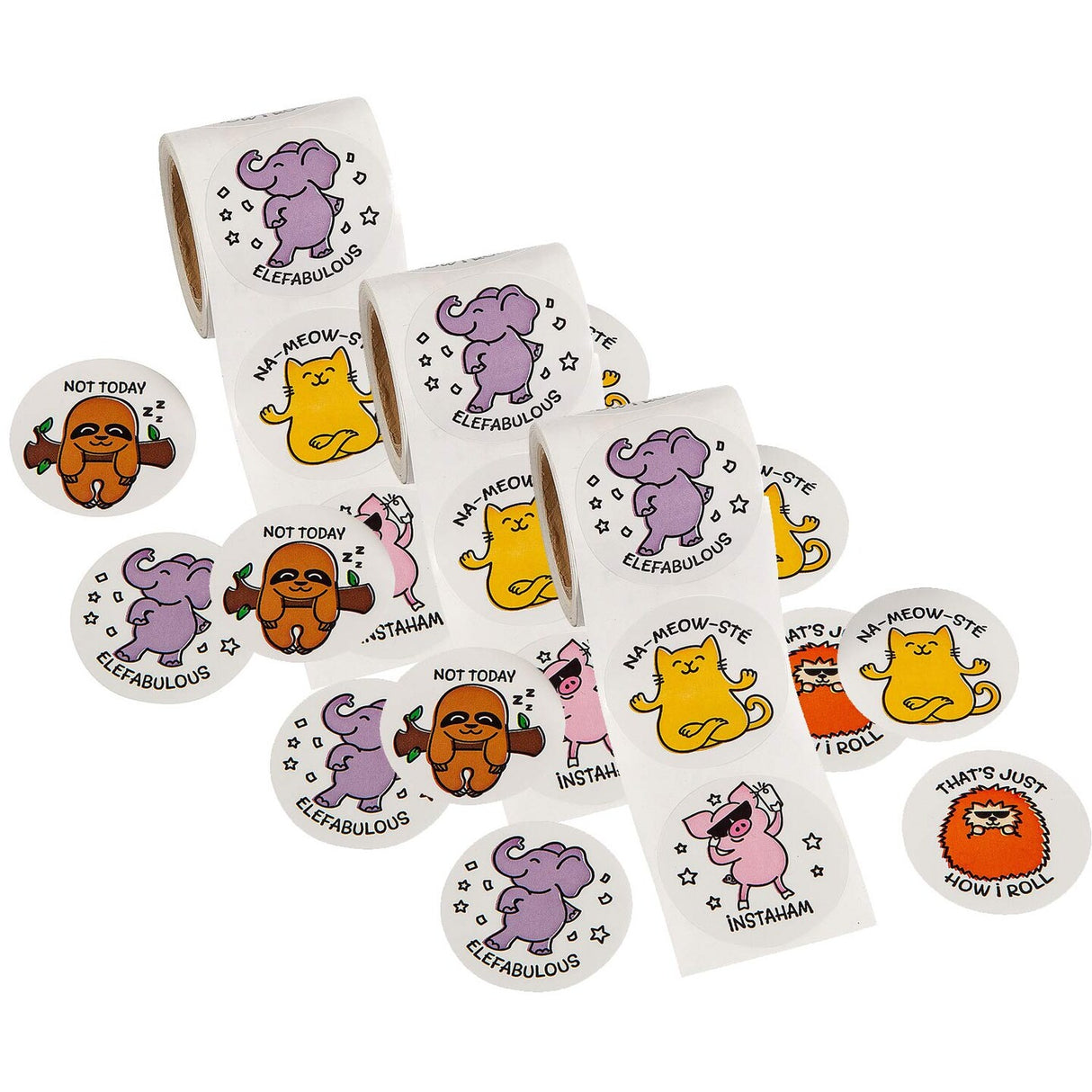 1 1/2" Eccentric Animals Sticker Roll 100 Pieces