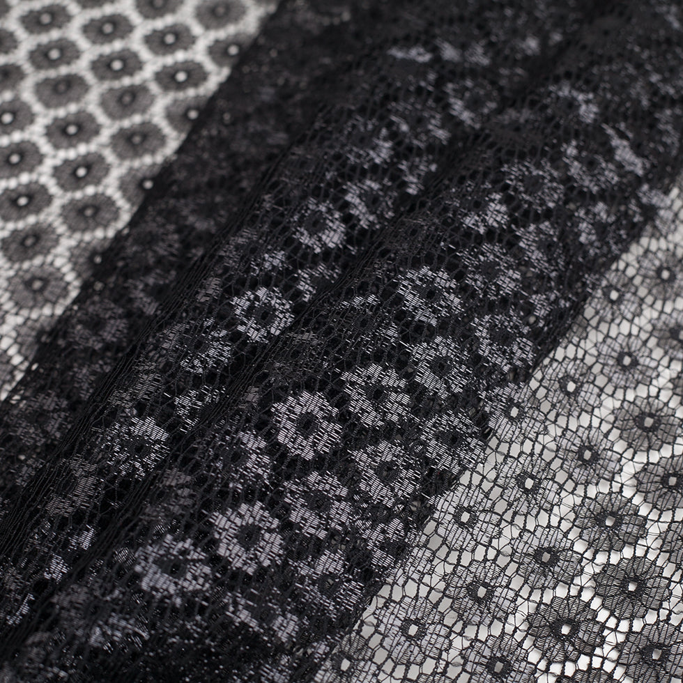 Metallic Black/Black Nylon Floral Lace