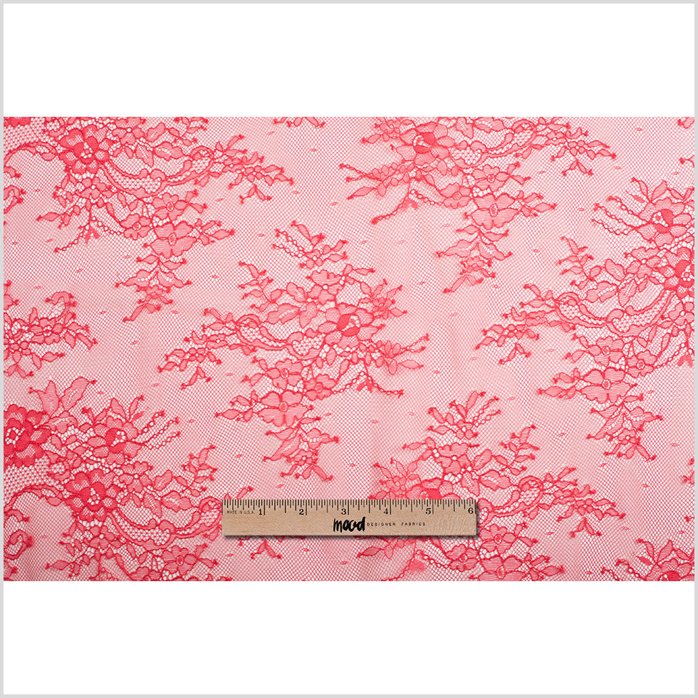 Re-Embroidered Lace with Scalloped Edge - Red Floral