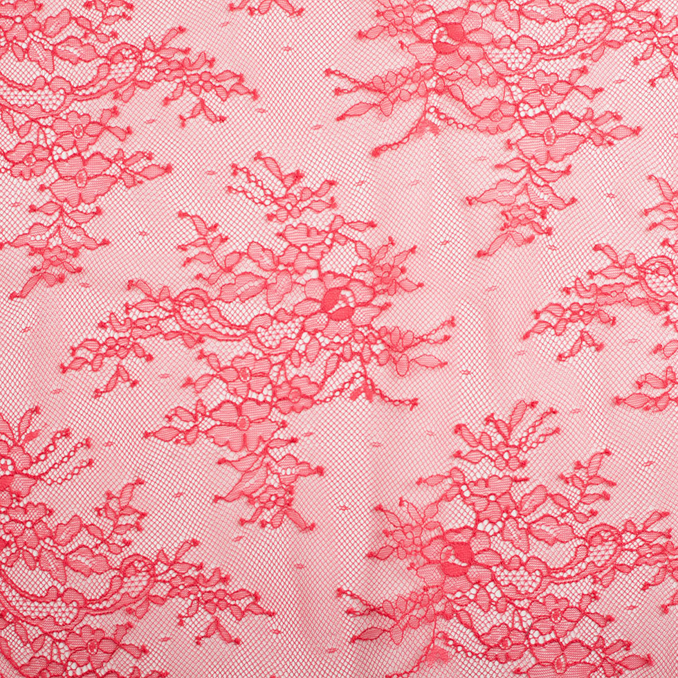 Re-Embroidered Lace with Scalloped Edge - Red Floral