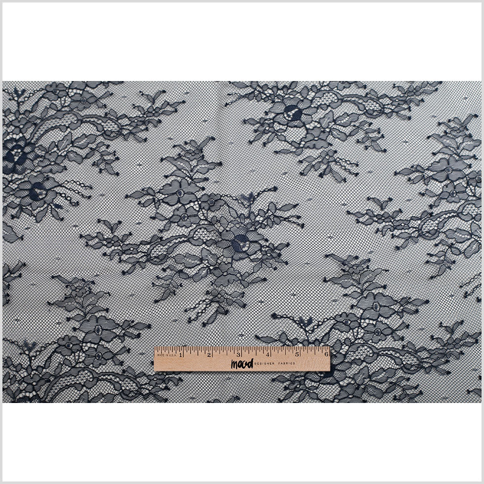 Re-Embroidered Lace with Scalloped Edge - Navy Floral