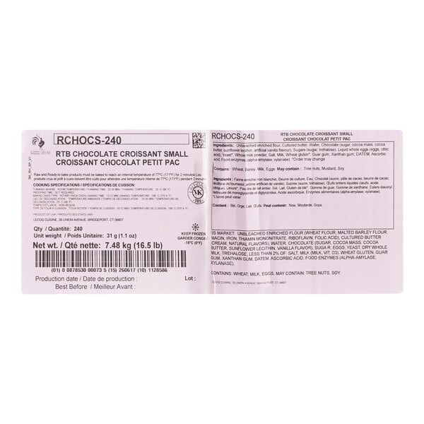 LeCoq Cuisine Ready-to-Bake Small Chocolate Croissant 1.1 oz. - 240/Case