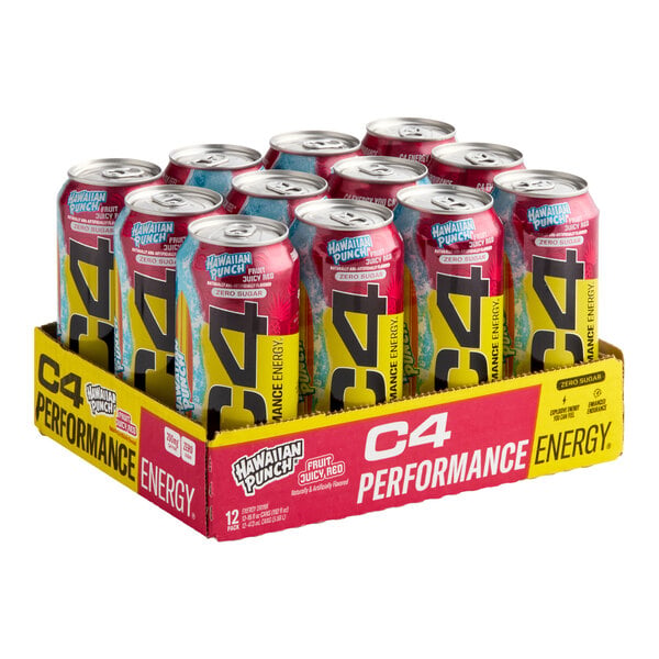C4 Energy Hawaiian Punch Fruit Juicy Red Energy Drink 16 fl. oz. Can - 12/Case