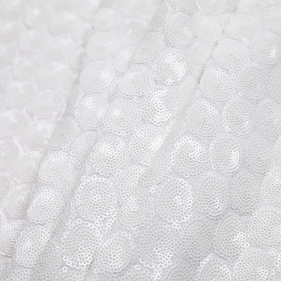 Polyester Mesh with Clustered Baby Sequins - White