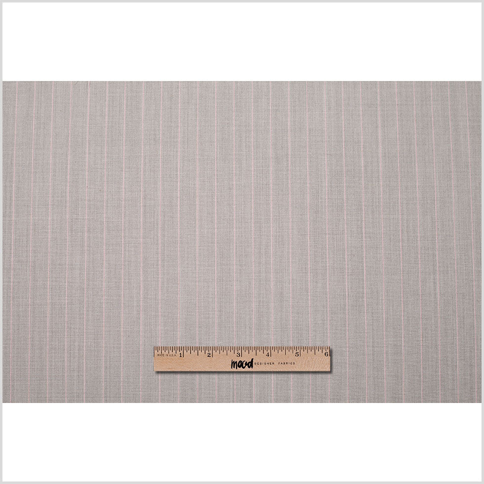 Italian Light Taupe Striped Stretch Polyester Suiting