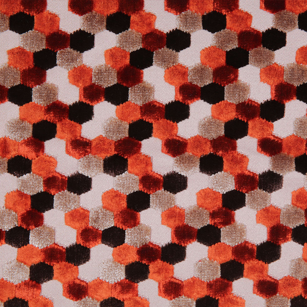 Orange Laser-Cut Geometric Polyester Velvet