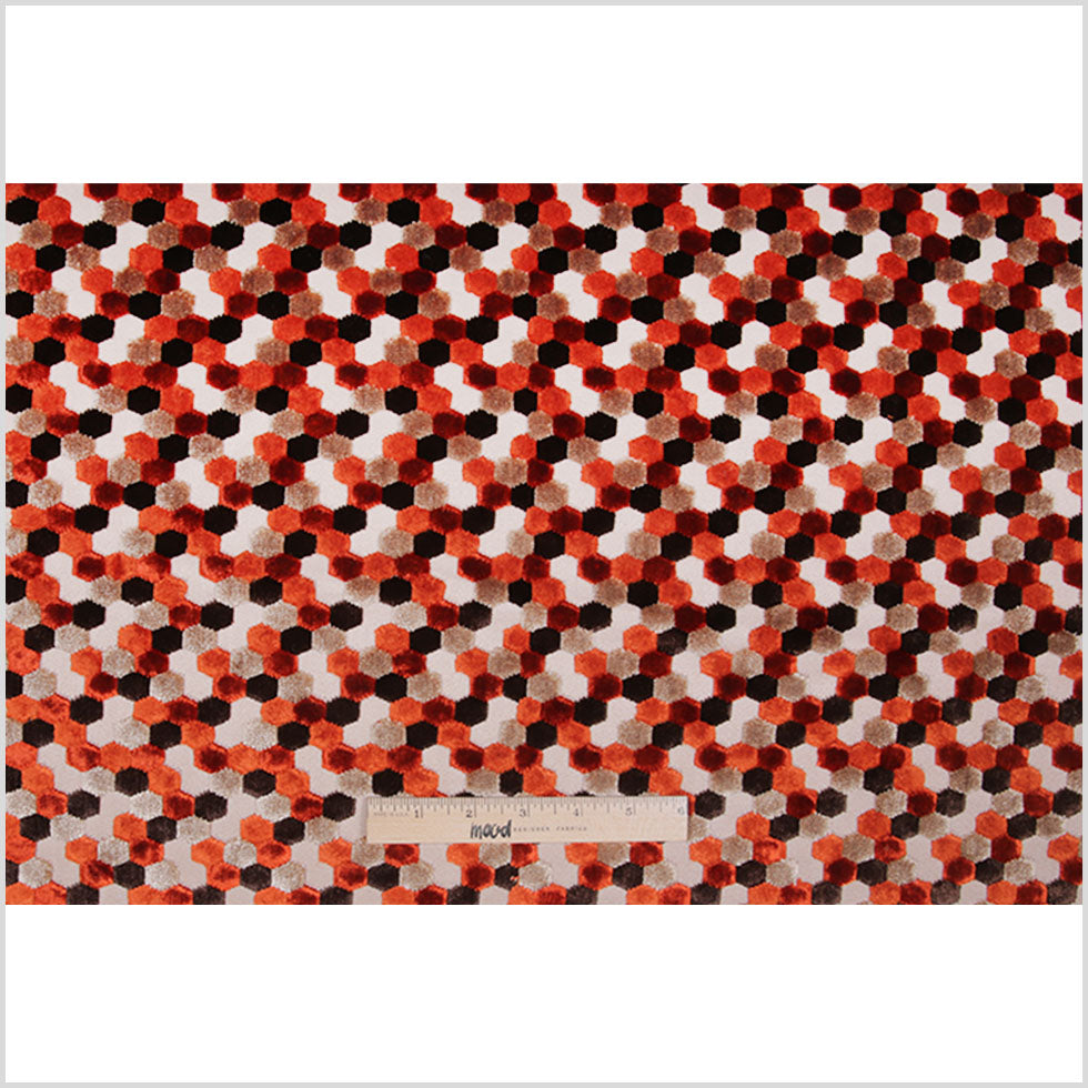 Orange Laser-Cut Geometric Polyester Velvet