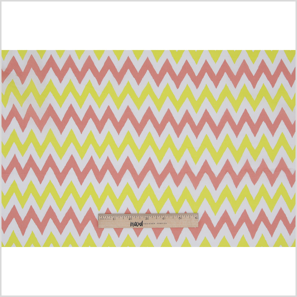 Yellow/Coral/White Zig-Zag Printed Cotton Poplin