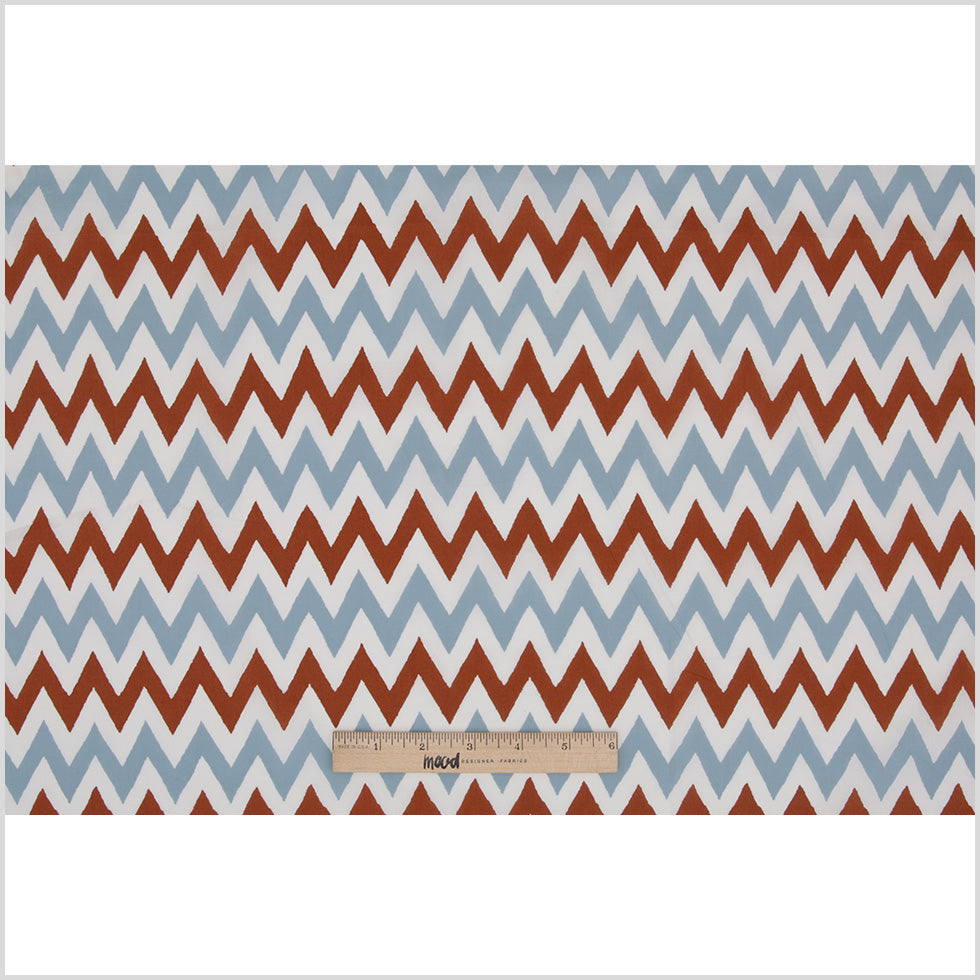 Brown/Blue/White Zig-Zag Printed Cotton Poplin
