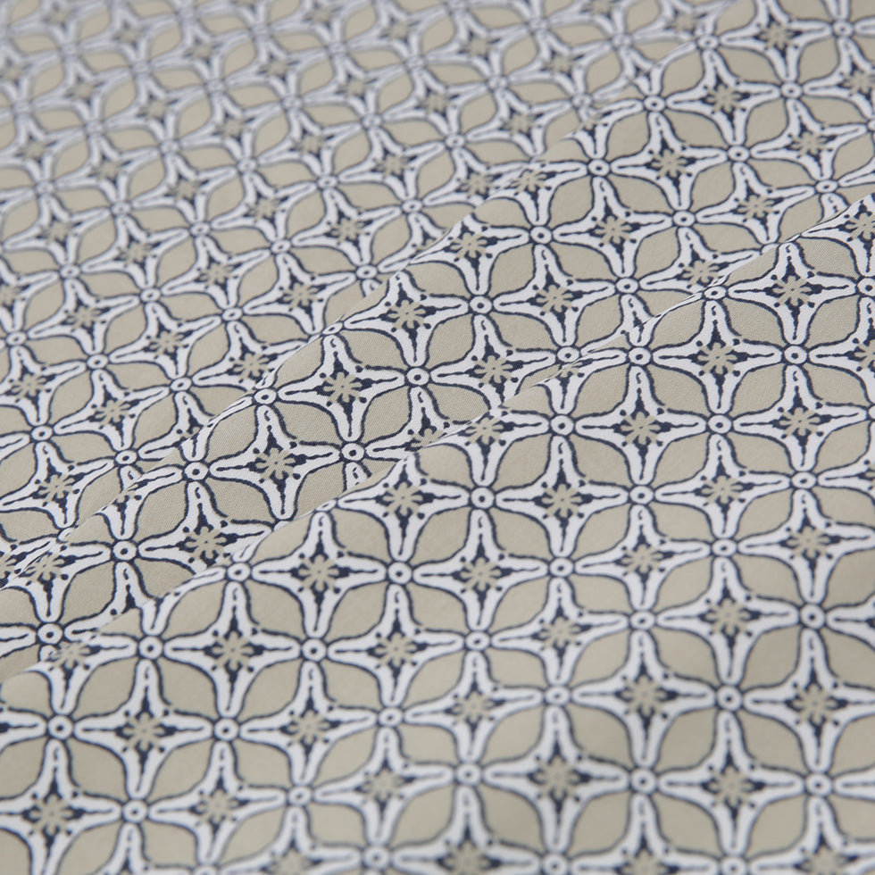 Pebble Beige Geometric Stretch Cotton Sateen