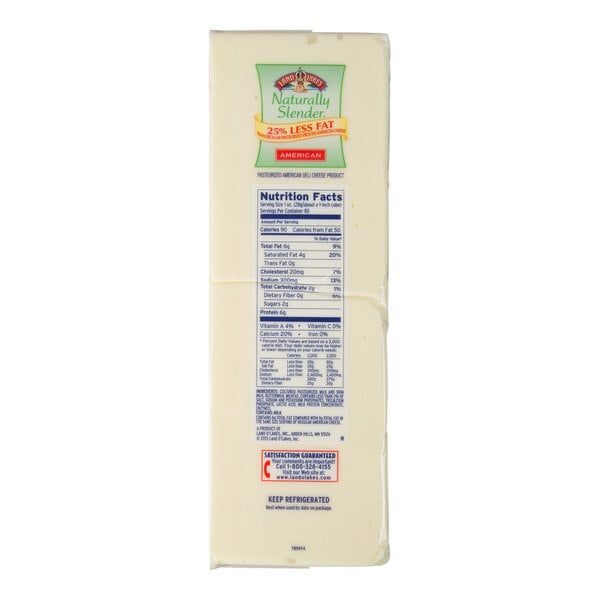 Land O Lakes Naturally Slender Reduced Fat White American Cheese 5 lb. Solid Block - 2/Case
