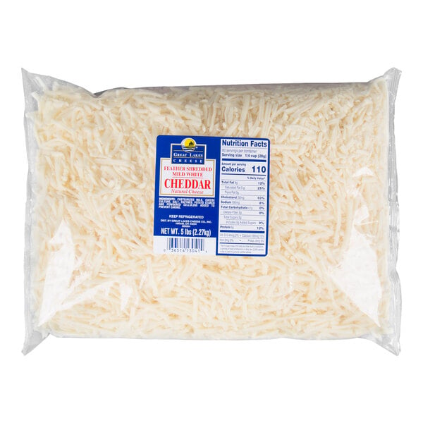 Great Lakes Cheese 5 lb. Bag Shredded Mild White Natural Cheddar Cheese - 4/Case