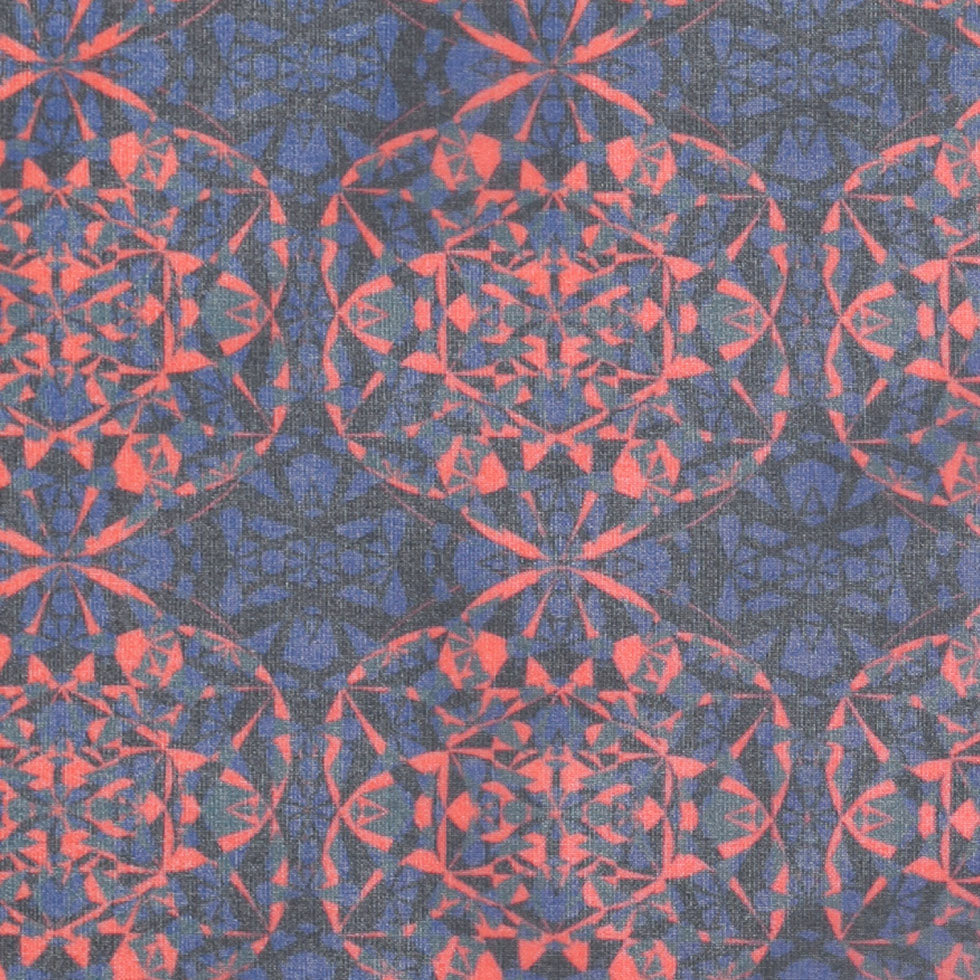 Blue/Orange/Black Kaleidoscope Digitally Printed Polyester Chiffon