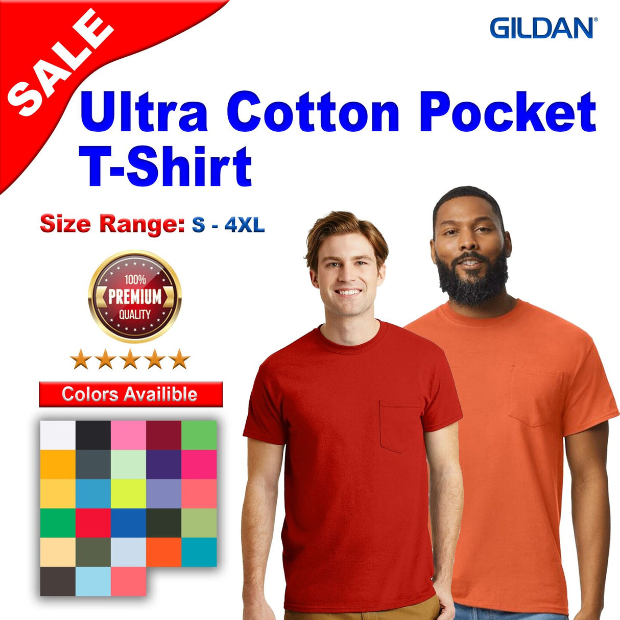 Gildan® Ultra Cotton Crewneck Short Sleeve Pocket Tee - 2300