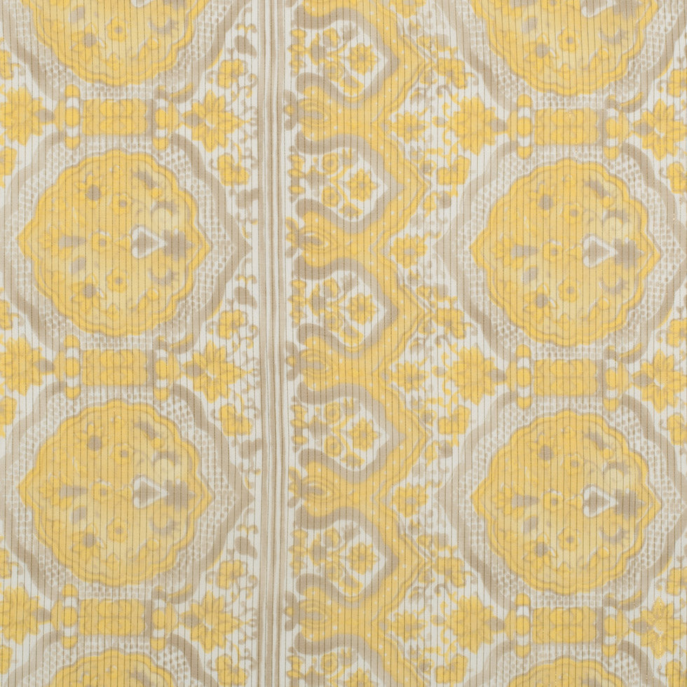 Metallic Gold/Maize Striped Floral Silk-Cotton Voile