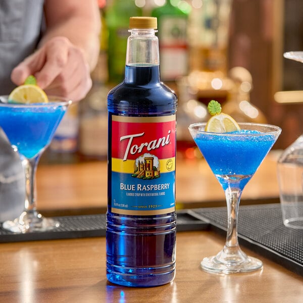 Torani Blue Raspberry Flavoring / Fruit Syrup Plastic Bottle 1 Liter - 6/Case
