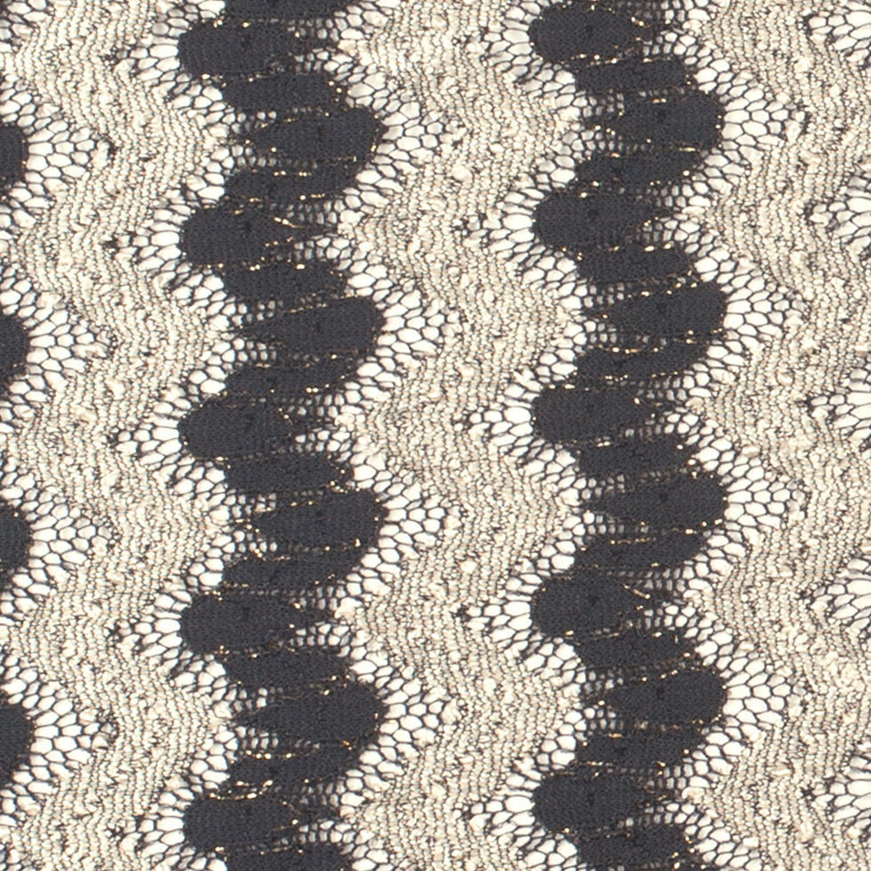Metallic Black/Cream Zig-Zag Stretch Polyester Lacey Knit