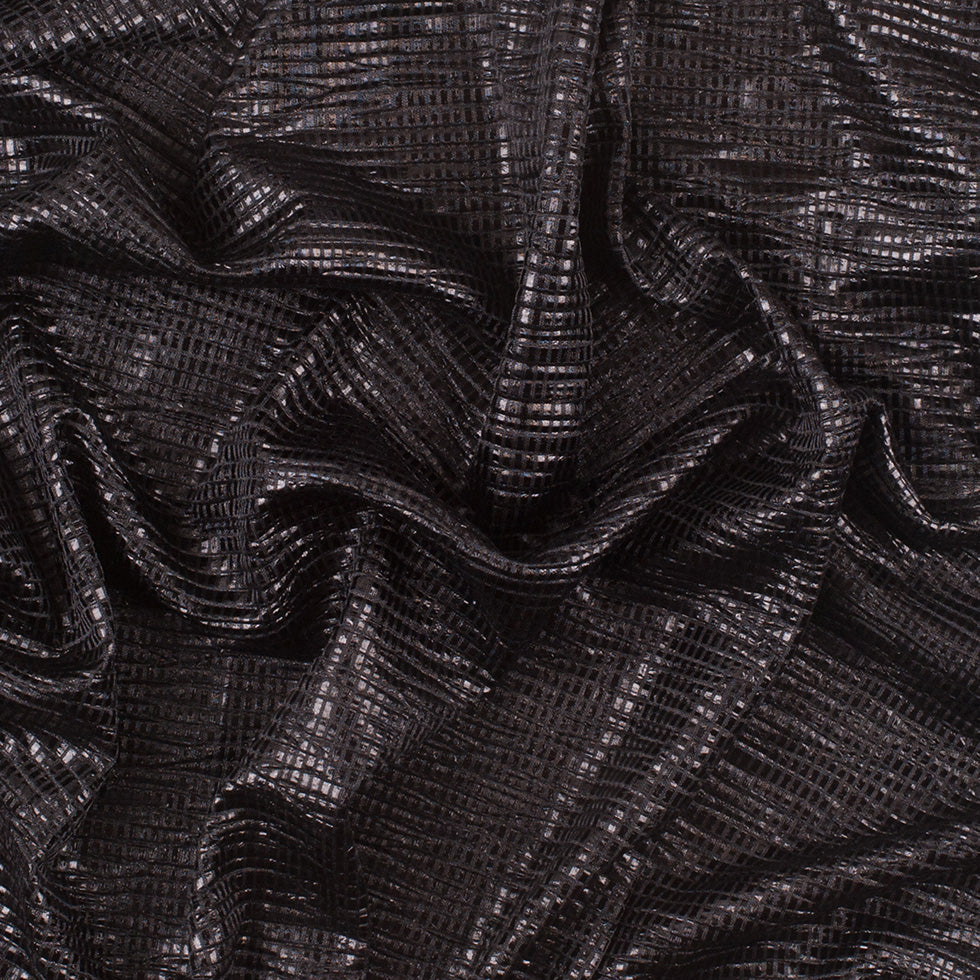 Black Crinkled Laminated Polyester Novelty Knit
