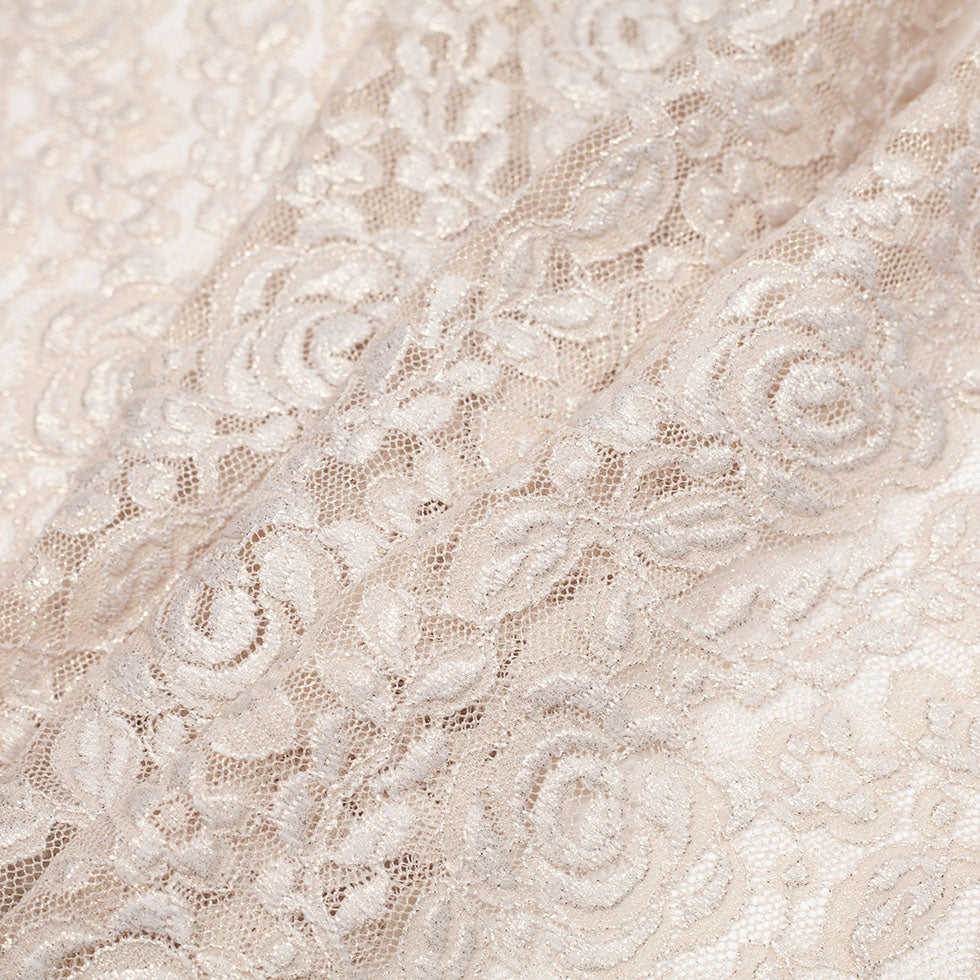 Metallic Coated Gold/Beige Floral Nylon Lace