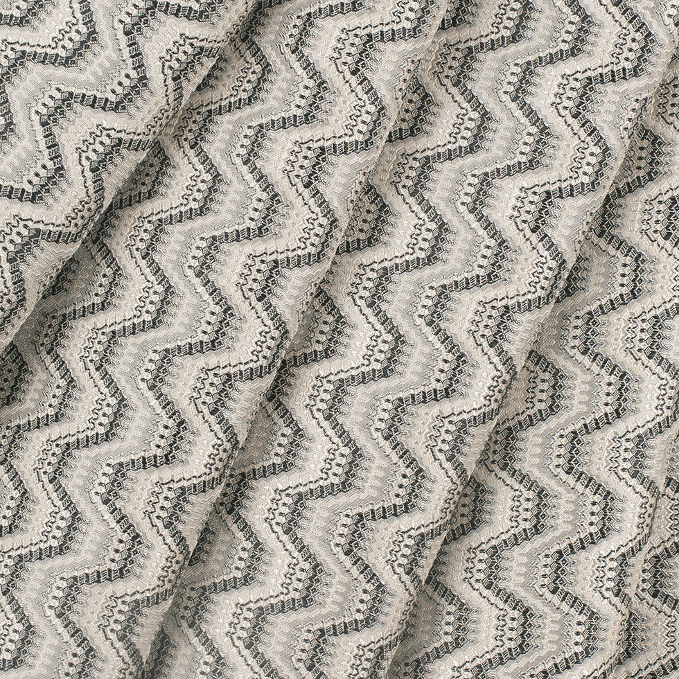 Black/Beige Geometric Zig-Zag Blended Polyester Woven